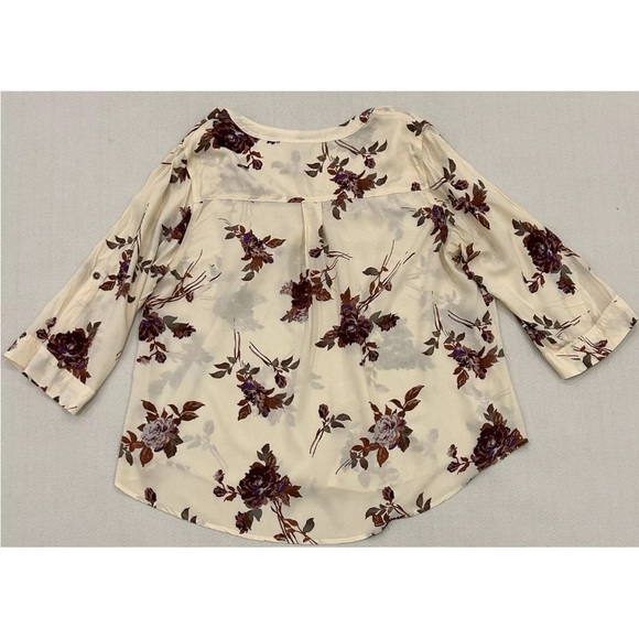 Torrid Blouse Pullover Challis Floral Tan Roll Tab Sleeve Sz 1 - Picture 3 of 9